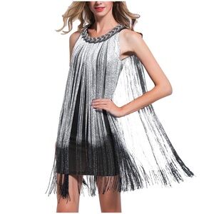 Black and Silver Fringe Dress XL
